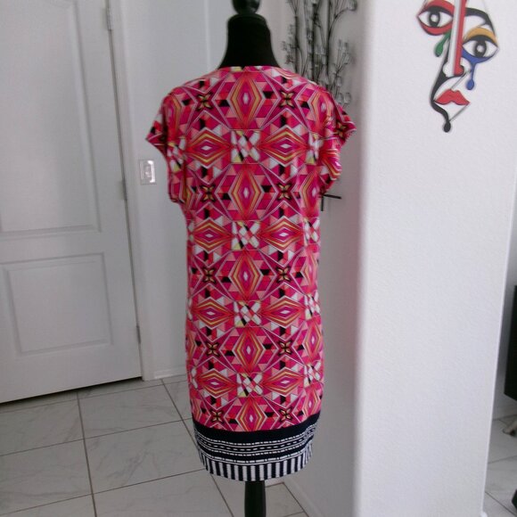 Laundry Shelli Segal Pucci Inspired Print Sheath Dress S Bright Pink Navy Blue - Picture 6 of 13